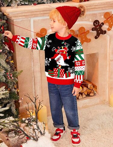 Kids Ugly Sweater Boys Girls Christmas Sweater Santa Long Sleeve Knit Xmas Pullover Jumper for 5-12 Years in Kuwait