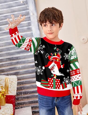 Kids Ugly Sweater Boys Girls Christmas Sweater Santa Long Sleeve Knit Xmas Pullover Jumper for 5-12 Years in Kuwait