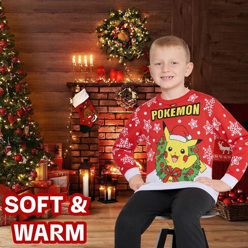 Pokemon Christmas Jumper Kids Teenagers - Festive Christmas Sweater Official Merchandise 4-14 Years - Gifts for Boys in Saudi Arabia