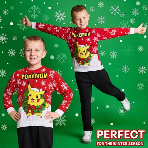 Pokemon Christmas Jumper Kids Teenagers - Festive Christmas Sweater Official Merchandise 4-14 Years - Gifts for Boys in Saudi Arabia