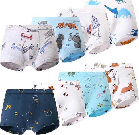 Child Boy Undwear Cotton Boxer Briefs Breathable Kids Animal Car Children Underpants Soft 8 Packs For 4-14 Kids in Saudi Arabia