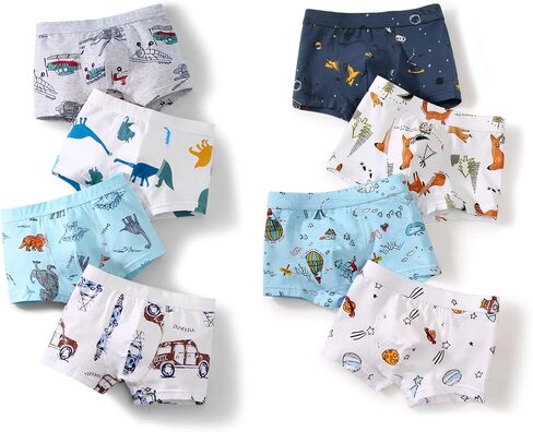 Child Boy Undwear Cotton Boxer Briefs Breathable Kids Animal Car Children Underpants Soft 8 Packs For 4-14 Kids in Saudi Arabia
