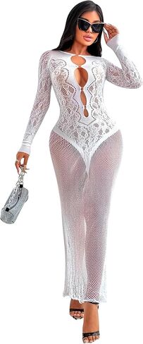 RSLOVE Womens Nightgown Sexy Chemise - Lingerie for Women Nightgown Mesh Babydoll Dress Maxi Dress Fishnet Bodystockings in Saudi Arabia