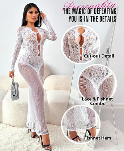 RSLOVE Womens Nightgown Sexy Chemise - Lingerie for Women Nightgown Mesh Babydoll Dress Maxi Dress Fishnet Bodystockings in Saudi Arabia