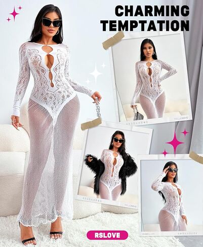 RSLOVE Womens Nightgown Sexy Chemise - Lingerie for Women Nightgown Mesh Babydoll Dress Maxi Dress Fishnet Bodystockings in Saudi Arabia