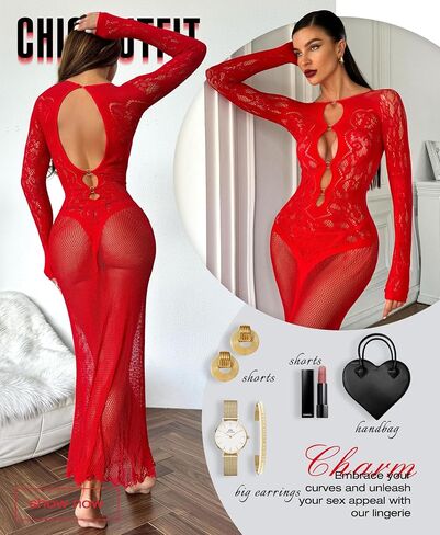 RSLOVE Womens Nightgown Sexy Chemise - Lingerie for Women Nightgown Mesh Babydoll Dress Maxi Dress Fishnet Bodystockings in Saudi Arabia