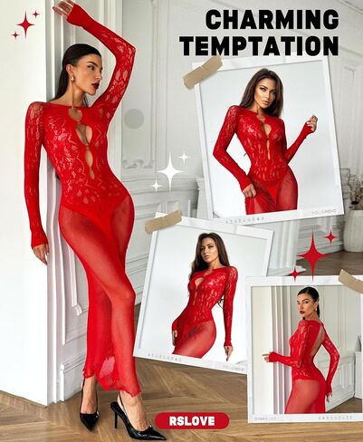 RSLOVE Womens Nightgown Sexy Chemise - Lingerie for Women Nightgown Mesh Babydoll Dress Maxi Dress Fishnet Bodystockings in Saudi Arabia