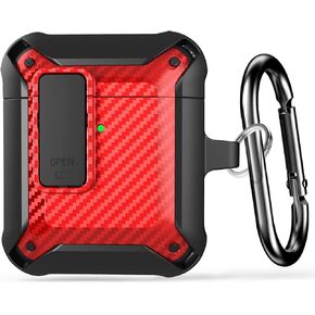 Lopnord for Airpod Case with Lock Compatible with Apple Airpods Case 2nd Generation Case, Rugged Case Cover for AirPods 1st Charging Case with Keychain for Men Women[Front LED Visible]