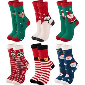 eallco Christmas Socks for Women Funny Cute Wool Socks Crew Novelty Socks Xmas Christmas Gift 6 Pairs