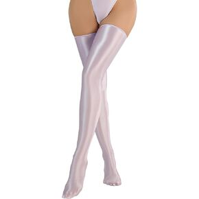 FEOYA Women’s Oil Glossy Thigh High Stockings Shiny Sheer Stockings Silky Smooth Over Knee Socks