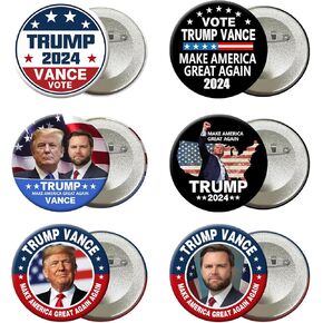 Trump Pin Trump Vance 2024 Pin Trump Fight Pin 2.28 Inches Button For Men Women Donald Trump Merchandise Set Of 6pcs Different Trump American Flag Pins Make America Great Again (Multicolor1)