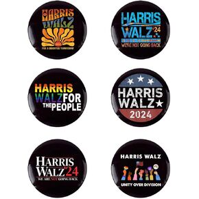 6 Pack Harris Walz 2024 Kamala Harris Tim Walz Waltz For President Pins And Button Circle Badges Round Chest Pins Brooch Decor