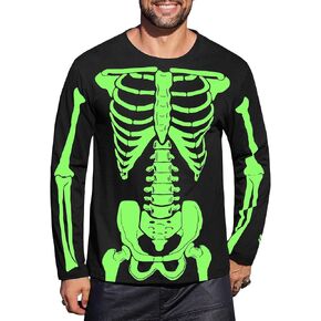 Arvilhill Mens Halloween T-Shirts Jack O' Lantern Skeleton Long Sleeve Shirt Glow in The Dark (S-3XL)