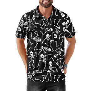 Arvilhill Men's Halloween Polo Shirt Short Sleeve Costume Collared Shirt Pumpkin Polo (S-3XL)