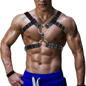 Mens Leather Body Harness Jockstrap PU Suspenders Shoulder Belt Strap Adjustable Buckle Cosplay Chest Garter Belt