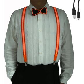 Light Up Men's LED Suspenders and Bow Tie - 2pcs/Combo - Rechargeable Edition of Suspenders, Perfect for Dance Party
