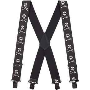 Novelty Skull & Crossbones Suspenders - 1.5-Inch Wide Elastic - X-Back - Clip - 3 Sizes