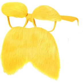 1 Pair Yellow Glasses with Mustache and Eyebrows Set, Halloween Funny Disguise Glasses Fake Mustache Glasses Cosplay Accessories Party Supplies Favors Gift for Party Favors Adults