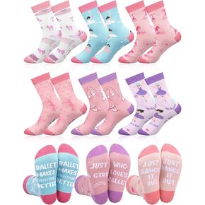 Hercicy 6 Pairs Funny Dance Socks for Girls Kids Novelty Ballet Crew Socks Cute Patterned Socks Ballerina Dancers Xmas Christmas Stuffers Gifts for Girls 6-10