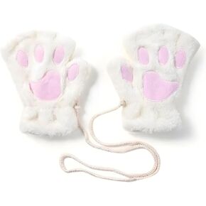 SCORYULE Cat Paw Gloves, Kawaii Fingerless Bear Furry Paw, Warm Cute Hand Paw, Cosplay Costume Accessories For Girls/Women