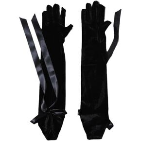 Bridal Gloves Elastic Photography Props Bow Mittens Elegant Tie Velvet Long Gloves