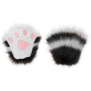1 Pairs Women Halloween Plush Cat Paws Fingerless Gloves Party Cosplay Costume Accessories Animal Furry Claw Mittens