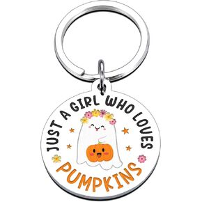 ZZP Boo Basket Stuffers for Women Her Halloween Pumpkins Decor Cute Spooky Basket Items for Kids Girls Christmas Gifts Just A Girl Who Loves Pumpkin Key Ring Boo Basket Ideas
