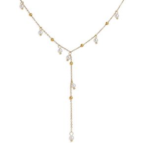 Jean Beau Long Pearl Lariat Y Necklaces for Women Girls – Delicate Trend Beaded Drop Pendant 14k Gold Plated Handmade Dainty Chain Choker Y-Shaped Necklace Everyday Prom Jewelry Gift