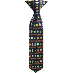 Young Boys' Happy Halloween Monsters Frankenstein Mummy Witches Jack-O-'Lantern 11 inch Pre-Tied Clip-On Neck Tie