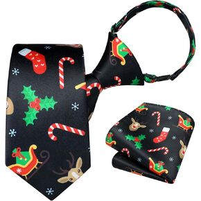 Enlision Boys Christmas Ties Holiday Xmas Kids Tie and Pocket Square Set Pre-tied Adjustable Neckties for Boys Festival Party