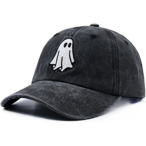 Cute Embroidered Toddler Ghost Hat, Adjustable Spooky Halloween Baseball Caps for Kids Ages 2-6 Black