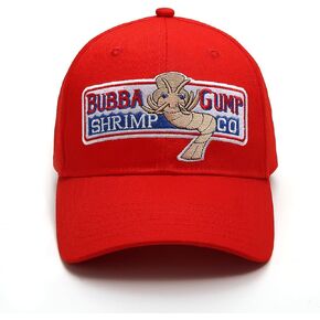 Adjustable Bubba Gump Baseball Cap Shrimp Co. Embroidered Hat (Red) (Bend brimmed baseball cap)