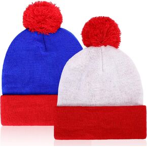 Shinymoon 2 Pcs Winter Knit Pom Beanie Hat Halloween Character Cosplay Headwear Knitted Pompom Cuff Women Men's Beanies