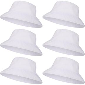 6 Pcs White Bucket Hats Bulk, Bucket Hat for Women Men Adult Summer Plain Fishing Bucket Cap Sublimation Hats Blank Beach Fishing Cap, Two Sided White, 22 Inches Circumference