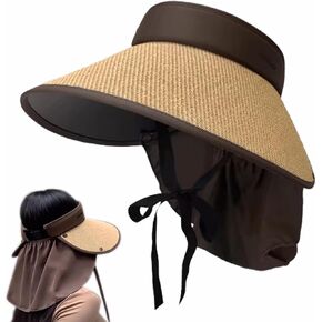 MULIMU Straw Sun Visor Hat for Women Summer UV Protection Wide Brim Ponytail Straw Beach Caps Women's Style Golf Cap Sun Visors (Khaki)