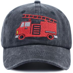 Fire Truck Hats for Boys Girls, Cute Cotton Embroidered Firetruck Kids Baseball Cap