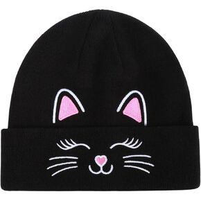 Kids Girls Cat Embroidery Beanies Winter Warm Knitted Hats Skull Cap for Ages 7-12 Years in Kuwait