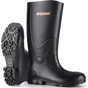 Showave Men's Rain Boots with Reinforced Steel Shank Waterproof Rubber Boots Agriculture Industrial Outdoor Work Boots Lightweight and Durable Protective Footwear Plain Toe