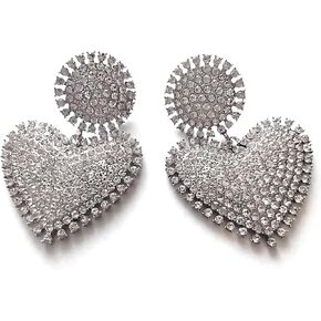 Heart Earrings for Women - Fun and Sparkly Crystal Earring Accessories - Dangle Drop Heart Jewelry – Gorgeous Glam Heart and Crystal Earrings for Pierced Ears Silver Tone
