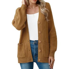 VIISHOW Women Chunky Knit Cardigan Sweater Long Sleeve V Neck Button up Cardigan with Pocket Sweater Coat for Fall and Winter