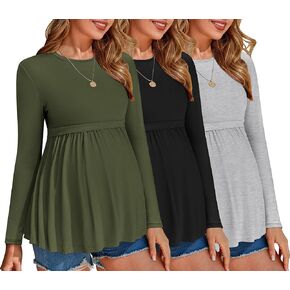 Ekouaer Maternity Shirts 3 Packs Pleated Long Sleeve Tops Tunic Casual Pregnancy Clothes in Kuwait