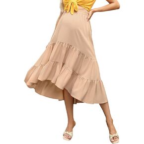 Maternity Skirt Women's High Waist Maternity Skirts Ruffled Tiered Casual A Line Swing Boho Skirts for Women in Kuwait
