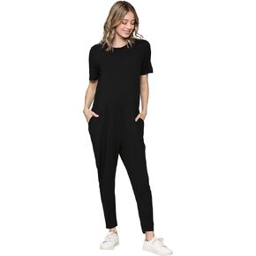 LaClef Women's Maternity Short sleeve Jumpsuit with Pocket