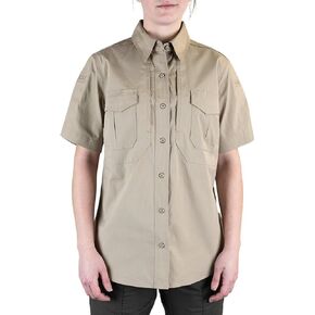 LA Police Gear Women's Short Sleeve Battle Rattle Stretch Field Shirt, Tactical Button Up Ripstop Uniform Shirt for Women