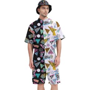 Male Hawaiian Rompers Personalized Graphic Printed Jumpsuit for Men with Bucket Hats