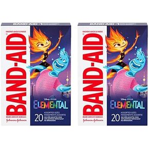 Band-Aid Brand Adhesive Bandages for Minor Cuts & Scrapes, Wound Care Featuring Disney's Elemental Characters, Fun Bandages for Kids and Toddlers, Assorted Sizes, 20 Count