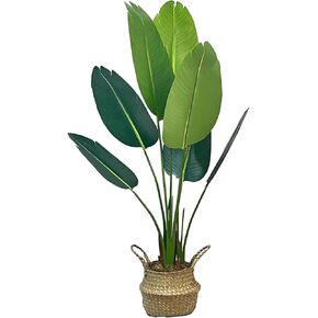 5FT Artificial Bird of Paradise Plant - Tall Fake Tree with Natural Wood Trunk and Realistic Leaves for Home, Office, Living Room, Indoor & Outdoor Garden Decor
