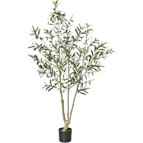 Olive Trees Artificial Indoor, 7 FT Tall Faux Olive Tree, Fake Potted Olive Tree, Artificial Plants with Natural Wood Trunk and Lifelike Fruits for Home Office Decor and Housewarming Gift