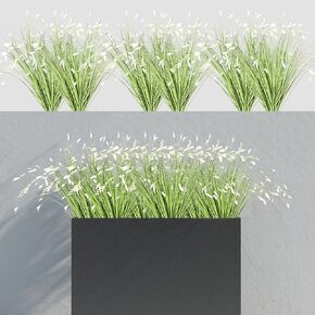 Artificial Plants 6PCS 24" Tall Wheat Grass Greenery Onion Grass Faux Plant with Purple Flower Artificial Shrubs for Porch Outdoor Box Garden Decorative (White)