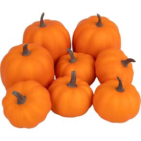 Artgar Pumpkin Decor - White Artificial Pumpkins - 8 PCS Foam Pumpkin Set for Fall Halloween Thanksgiving Harvest Holiday DIY Decor for Home Tabletop Mantel Decoration